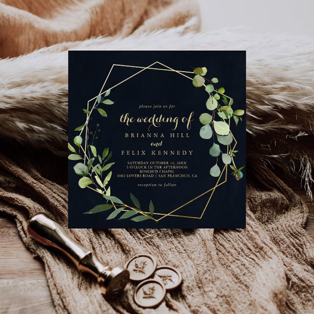 Invitación El Boda Verde Azul Oro Geométrico De (Subido por el creador)