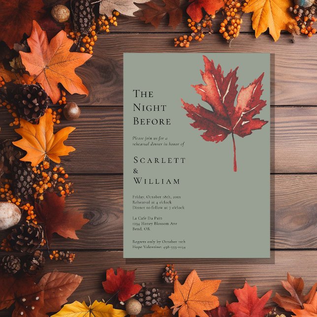 Invitación El Boda Verde Sage De Caída Simple La Noche Antes (Subido por el creador)