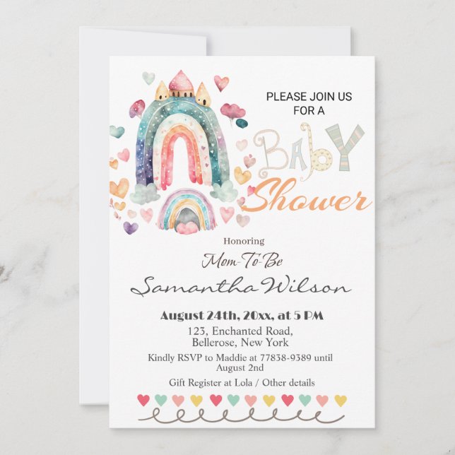 Invitación El Boho arde color en Baby Shower (Anverso)
