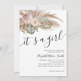 Invitación El Boho Bohemian de Pampas es un Baby Shower Chica