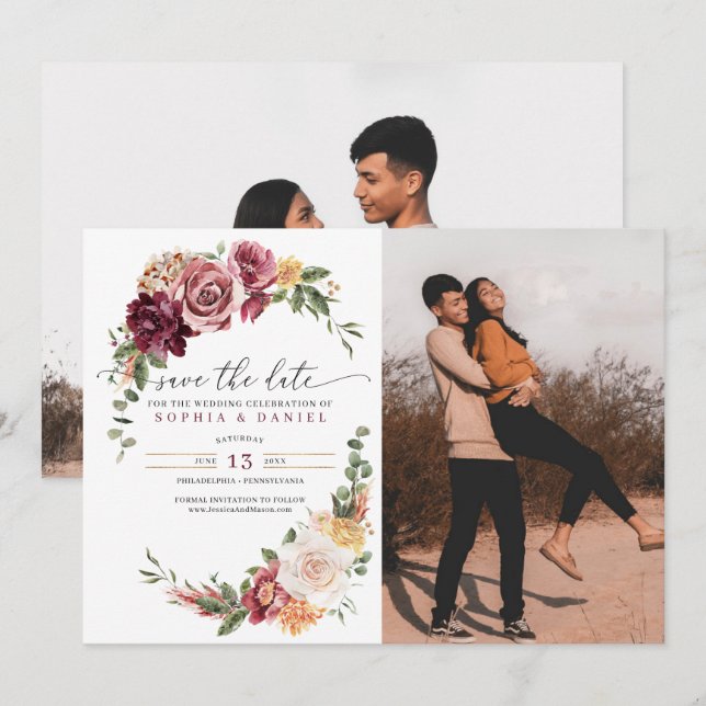 Invitación El Boho Country Rustic Floral Salva La Fecha (Anverso / Reverso)