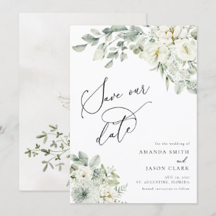 Invitación El Boho de Floral Blanca Elegante Verdor Ahorra La