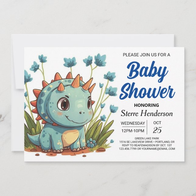 Invitación El Boho digital encantó a Dinosaur Boy Baby Shower (Anverso)
