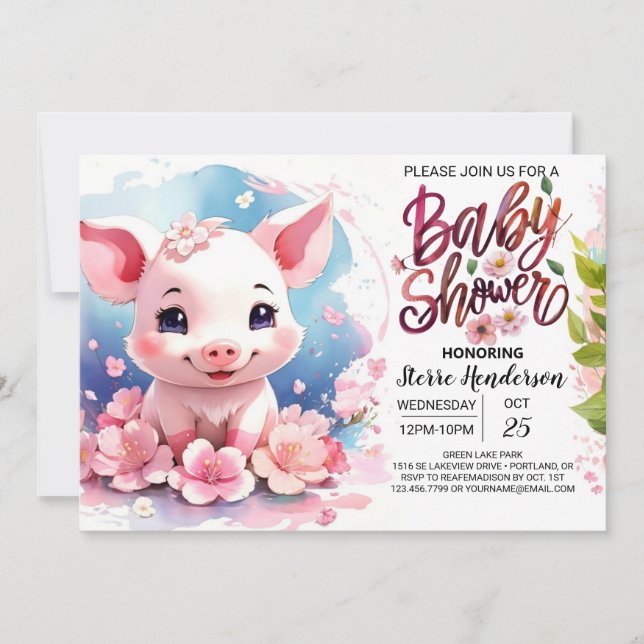 Invitación El Boho Farmyard de Piggy florece en Baby Shower (Anverso)
