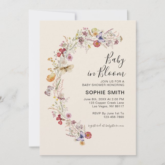 Invitación El Boho Garden de Flores Silvestres Bebé En Bloom (Anverso)