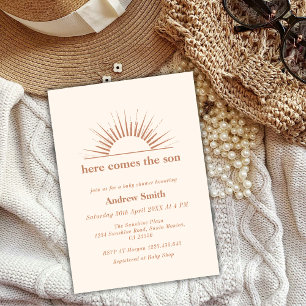 Invitación El Boho Mínimo Aquí Viene El Baby Shower Del Hijo