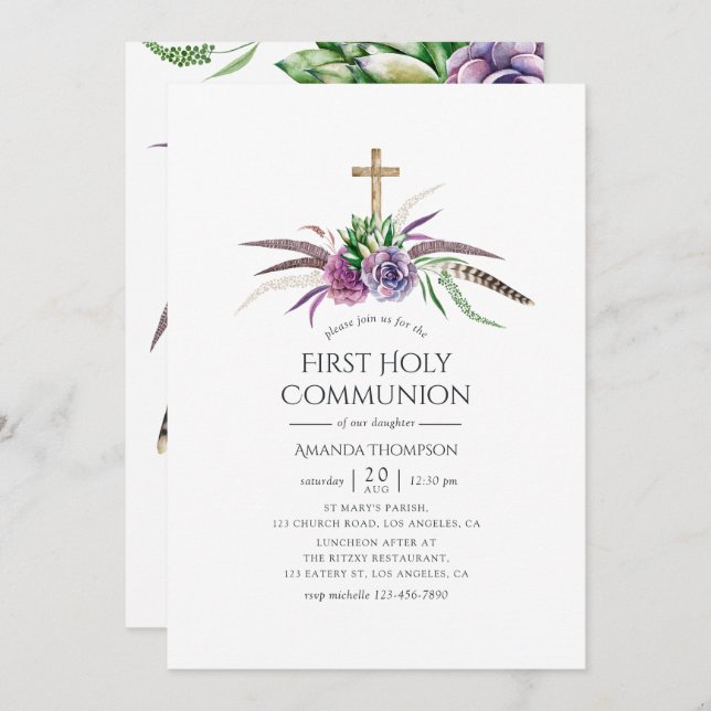 Invitación El Boho Mítico Suculenta La Primera Comunión Sagra (Anverso / Reverso)