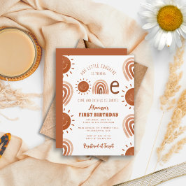 Invitación El boho moderno arcoiris sol un primer cumpleaños