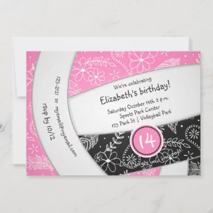 Invitación el boho negro rosa es el cumpleaños del voleibol
