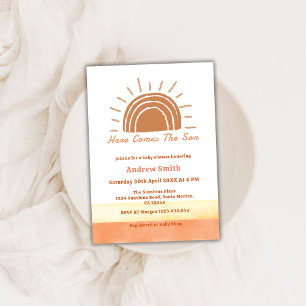 Invitación El Boho Neutral Aquí Viene El Baby Shower Del Hijo