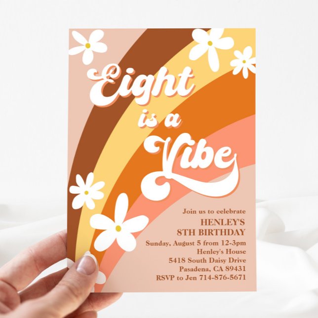 Invitación El Boho Ocho es un Vibe Retro Daisies Arcoiris (Subido por el creador)