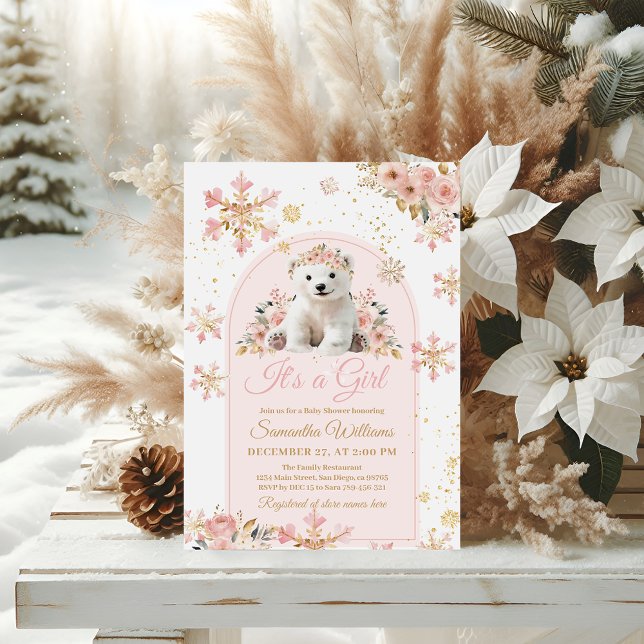 Invitación El Boho rosa invierno oso es un Baby Shower Chica (Subido por el creador)