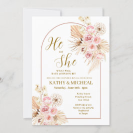 Invitación El boho rosado pampas revelan su género