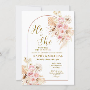 Invitación El boho rosado pampas revelan su género