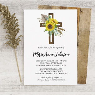 Invitación El Boho Rústico del Girasol cruza el bautismo