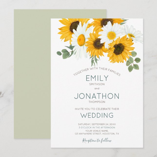 Invitación El Boho Rústico Sunflowers deja al Boda (Anverso / Reverso)