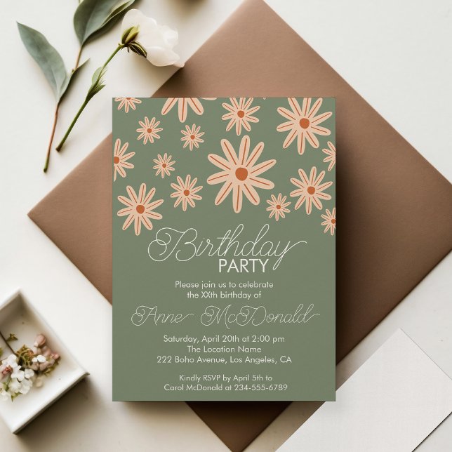 Invitación El Boho Simple Flores Todas Las Edades Cumpleaños (Subido por el creador)
