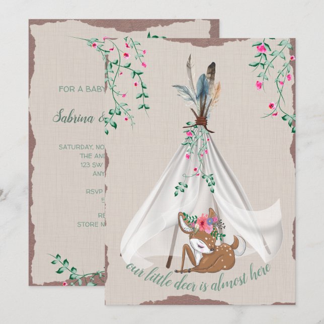 Invitación El Boho Tipi tribal y el Baby Shower de la pareja  (Anverso / Reverso)