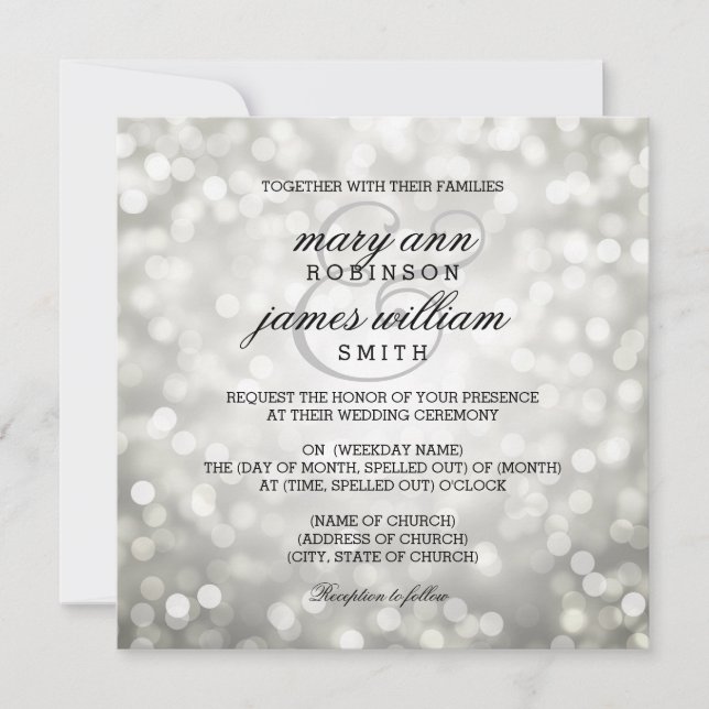 Invitación El Bokeh de Plata ilumina la elegante boda (Anverso)