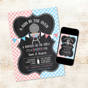 Invitación El bollo en la revelación de Baby Shower