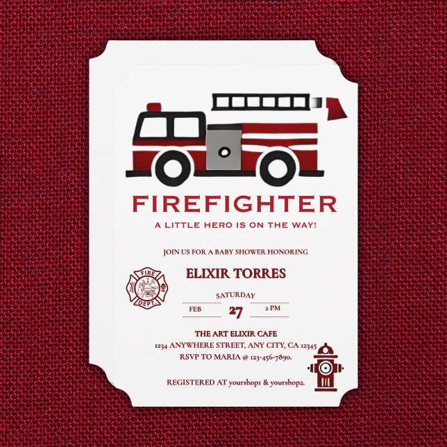 Invitación El bombero minimalista "Pequeño héroe" Baby Shower (Subido por el creador)