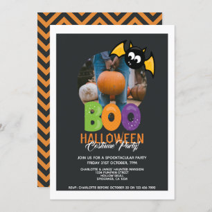 Invitación El Boo De La Fiesta De Halloween Y El Bat Personal