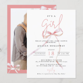 Invitación El BOW rosado minimalista es un Baby Shower chica