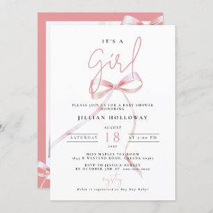 Invitación El BOW rosado minimalista es un Baby Shower chica