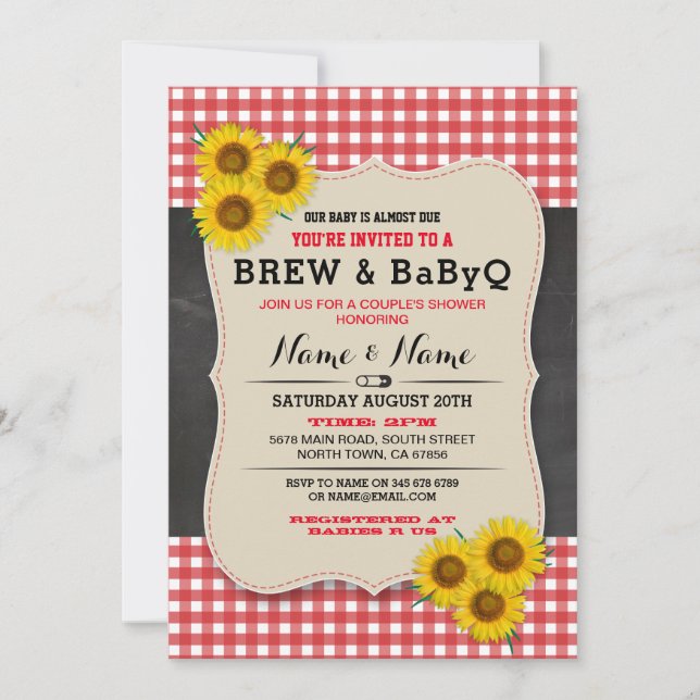 Invitación El Brew y el girasol rojo de BABYQ Baby Shower (Anverso)