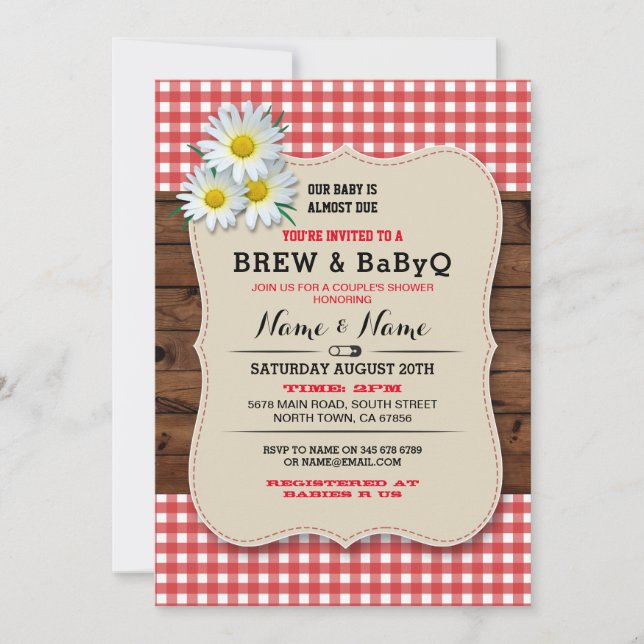 Invitación El Brew y la margarita de madera roja de BABYQ (Anverso)