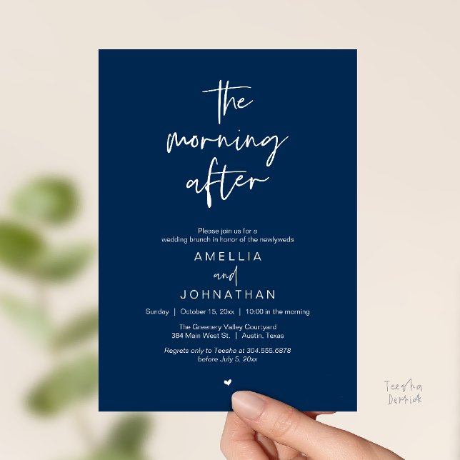 Invitación El brunch de después de la boda moderno (The morning after, Modern Post Wedding Brunch celebration  Invitation card in navy blue)