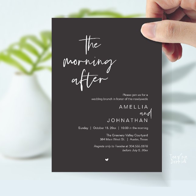 Invitación El brunch después de la boda moderno (The morning after, Modern Post Wedding Brunch celebration  Invitation card in charcoal grey)