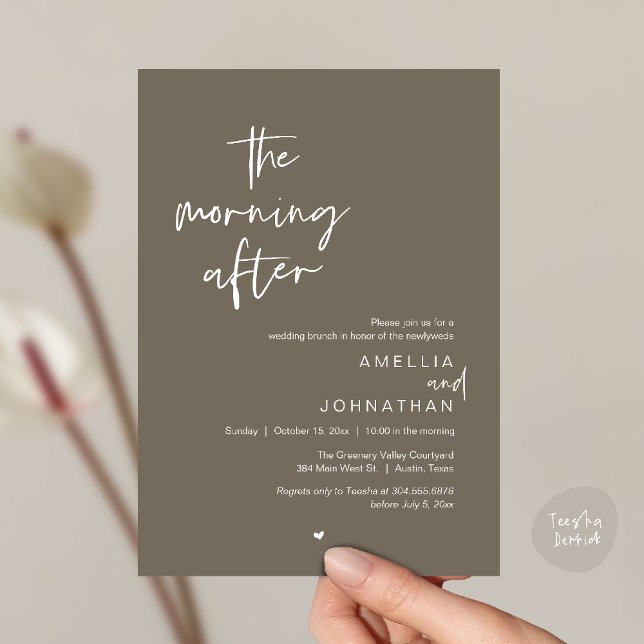 Invitación El brunch después de la boda moderno (The morning after, Modern Post Wedding Brunch celebration  Invitation card in taupe brown)