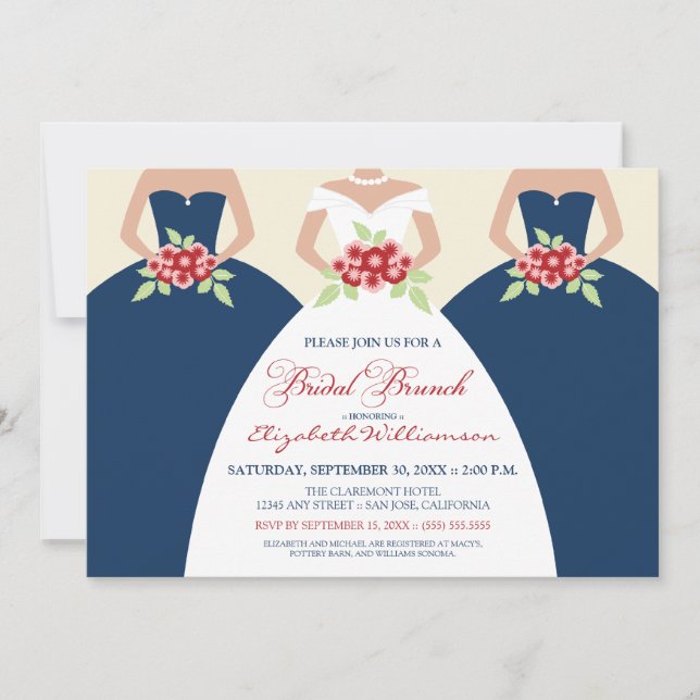 Invitación El brunch nupcial de la novia y de las damas de (Anverso)