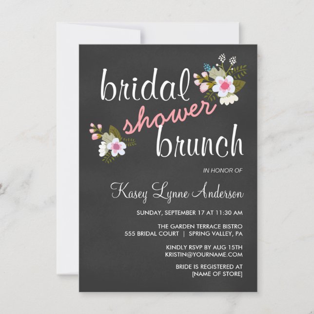 Invitación El brunch nupcial floral de la ducha de la pizarra (Anverso)