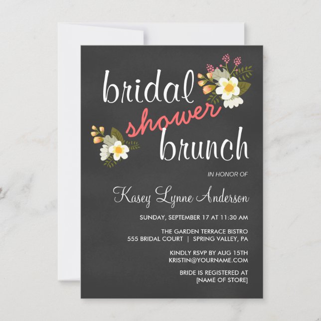 Invitación El brunch nupcial floral de la ducha de la pizarra (Anverso)