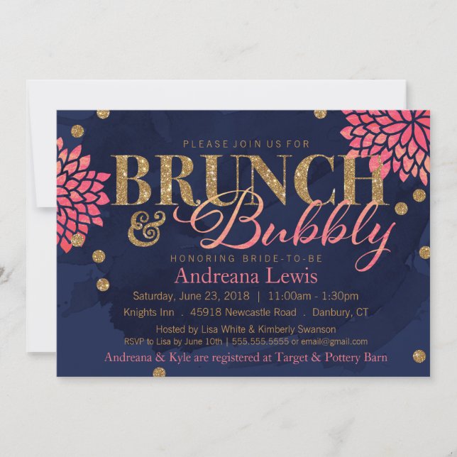 Invitación El brunch y la ducha burbujeante de la acuarela (Anverso)