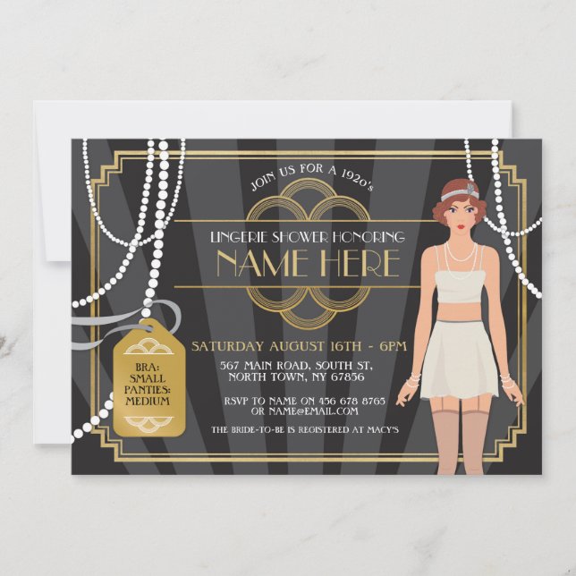 Invitación El Brunette nupcial de la perla de los años 20 de (Anverso)