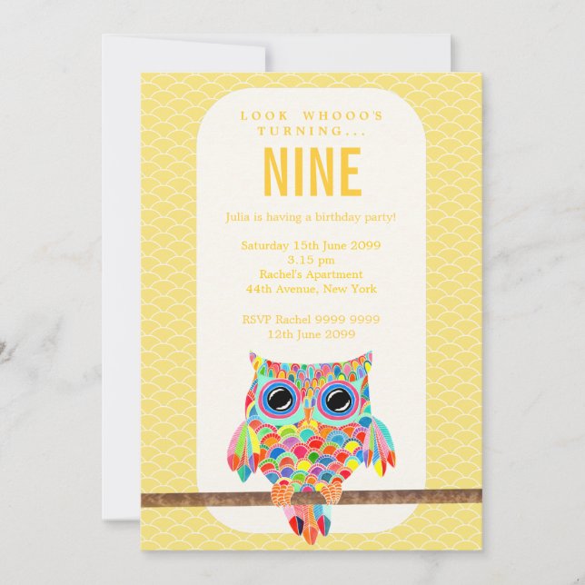 Invitación El búho brillante moderno del arco iris de la (Anverso)