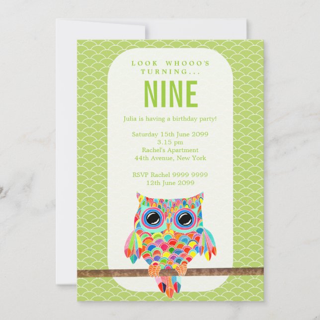 Invitación El búho moderno del arco iris de la fiesta de (Anverso)