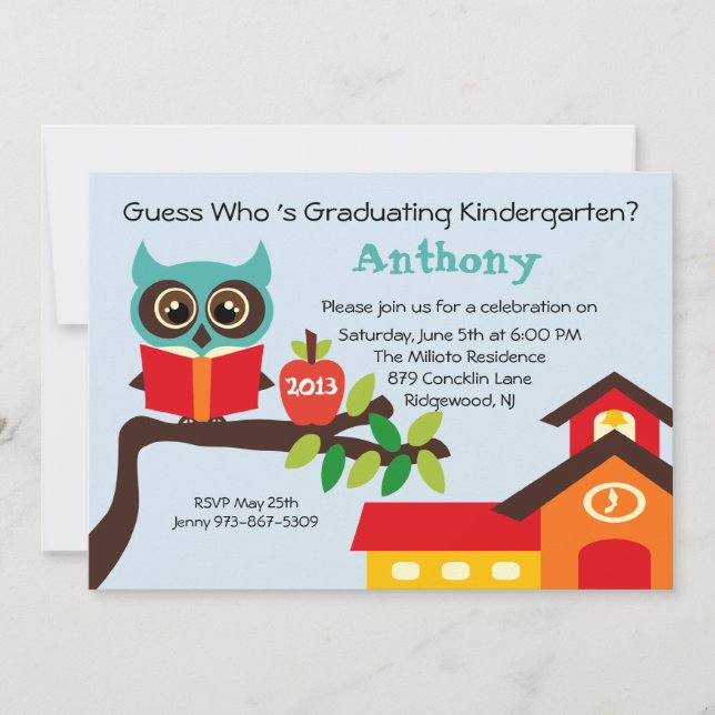 Invitación El búho sabio de la casa de la escuela embroma la (Anverso)