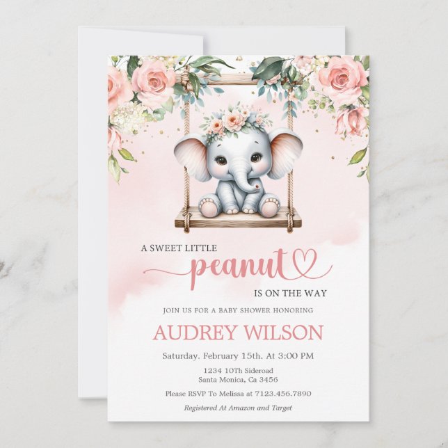 Invitación El Cacahuete De Elefante Baby Shower Está En Swing (Anverso)