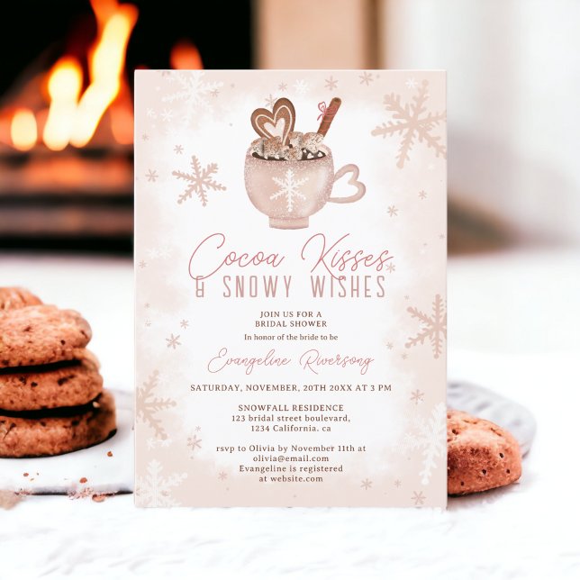 Invitación El cacao de invierno besa la ducha de novia nevada (Winter cocoa kisses chocolate snow bridal shower invitation)