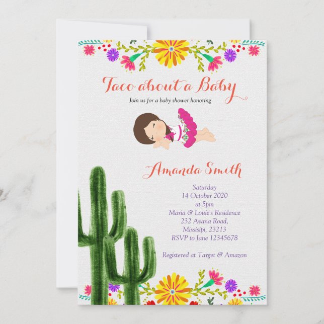 Invitación El cactus Baby Shower de la niña del combate del (Anverso)