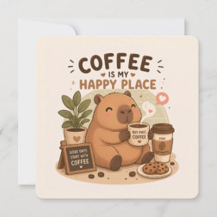 Invitación El Café Es Mi Lugar Feliz Gorra Cute Capybara Amor