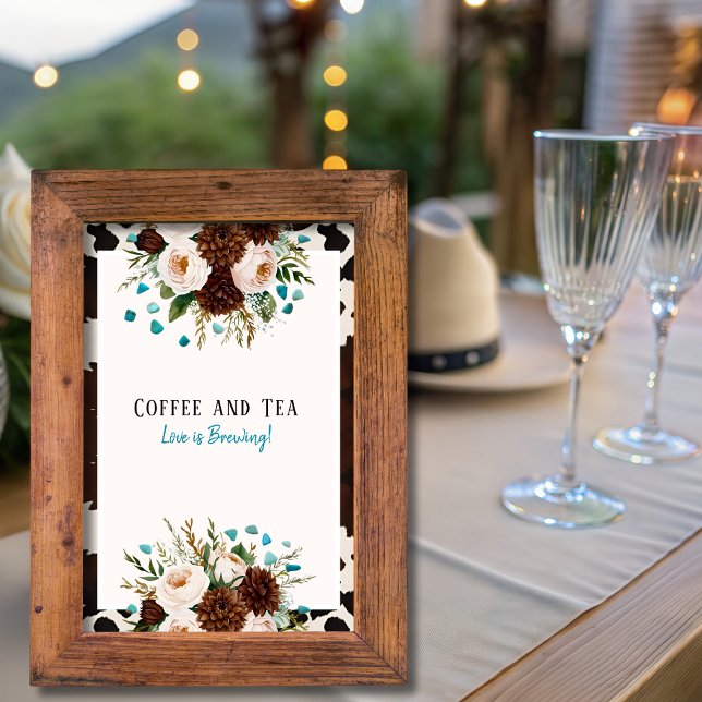 Invitación El café occidental y el amor al té se están prepar (Western Coffee and Tea Love is Brewing Sign)