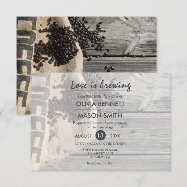 Invitación El café rústico Bean-Love es una carta de Boda (Anverso / Reverso)