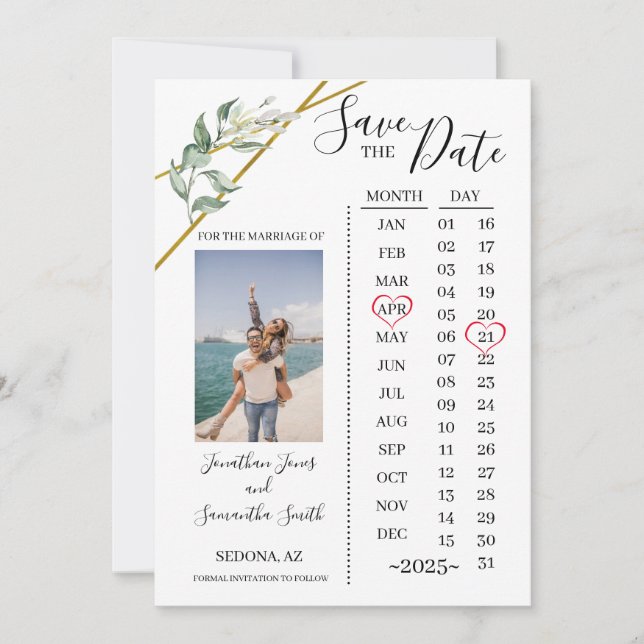 Invitación El calendario de fotos permite guardar el boda Dat (Anverso)