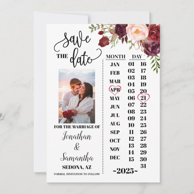 Invitación El calendario fotográfico salva la fecha boda de m (Anverso)