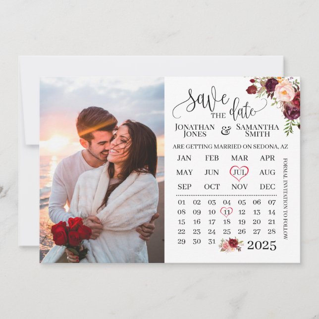 Invitación El calendario fotográfico salva la fecha de boda d (Anverso)